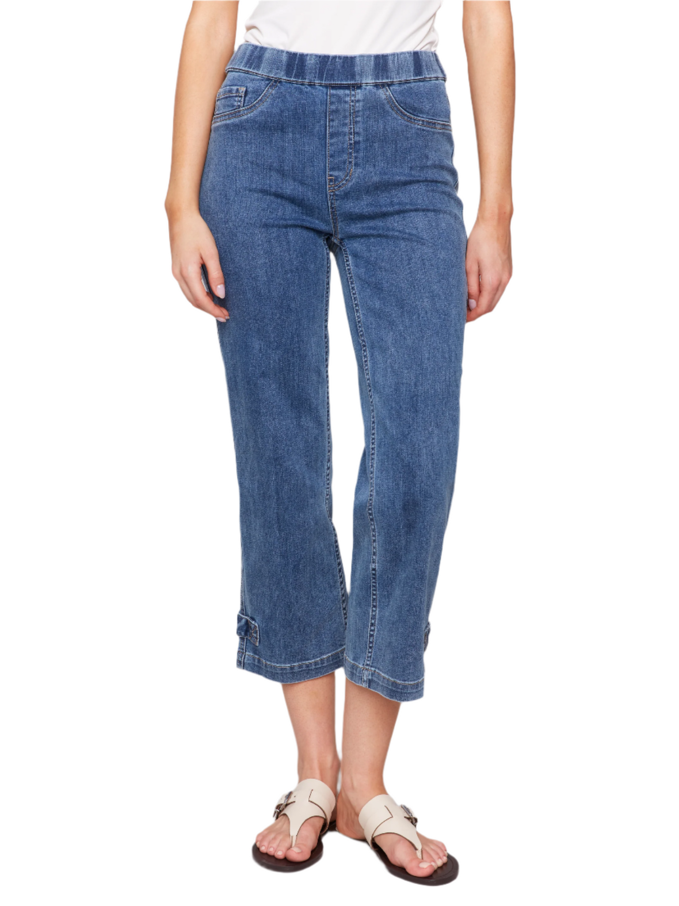 Cropped Pull-On Jeans with Hem Tab Charlie B