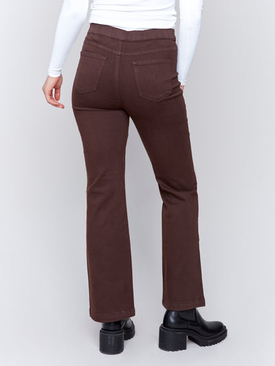 Pull-On Flare Twill Pants with Front Buttons Charlie B