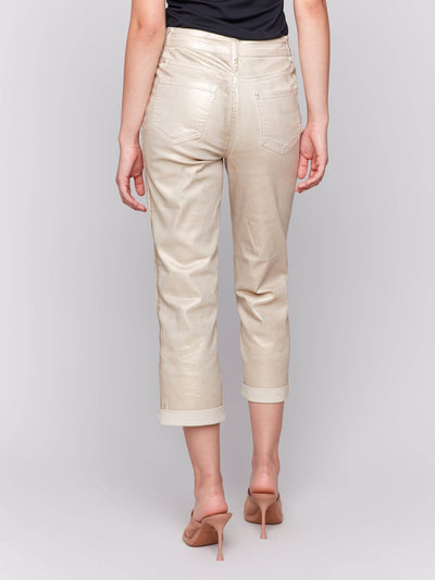 Foiled Straight Leg Pants with Cuffed Hem - Dream Pants