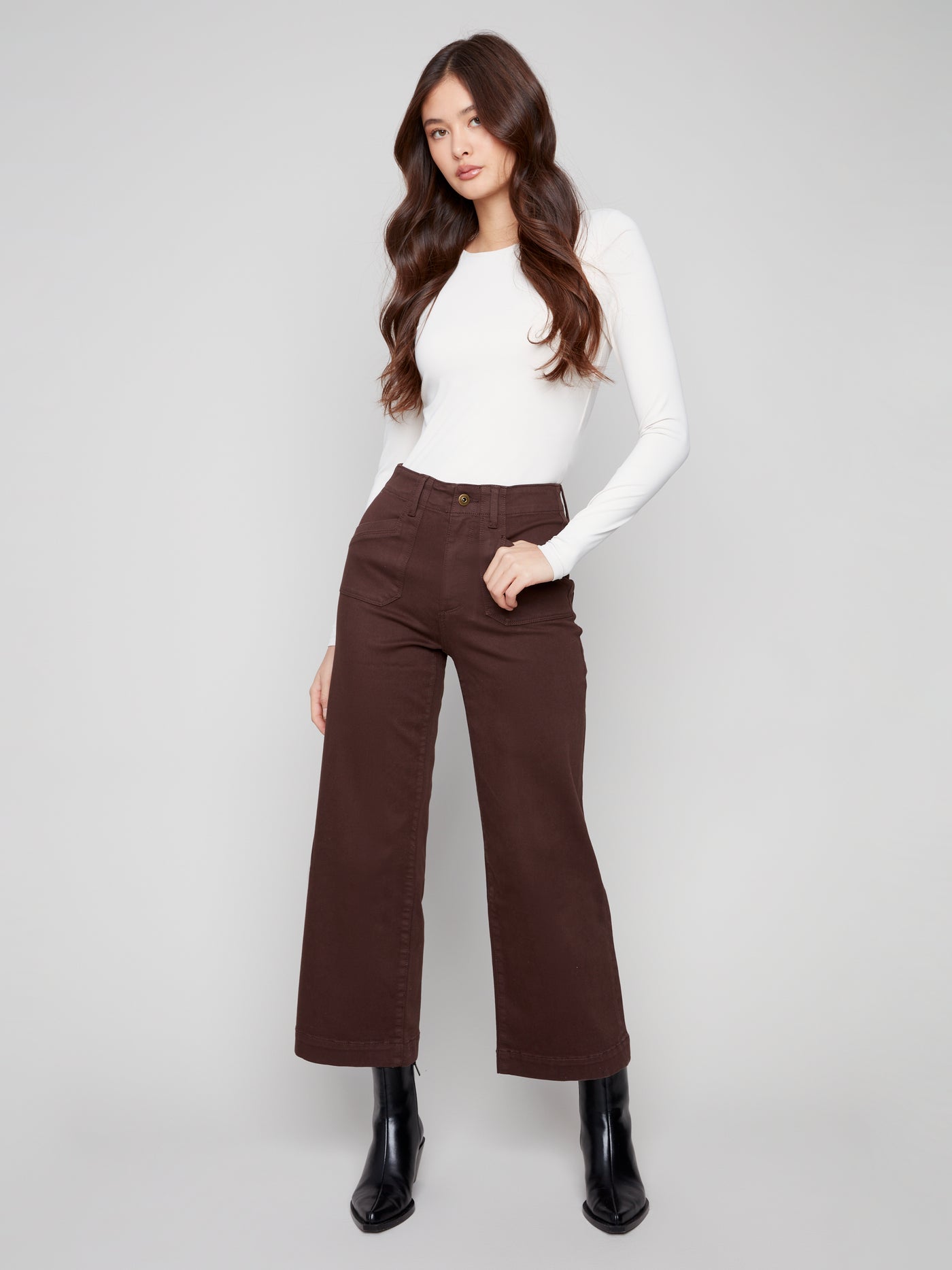 Cropped Wide Leg Stretch Twill Pants Charlie B
