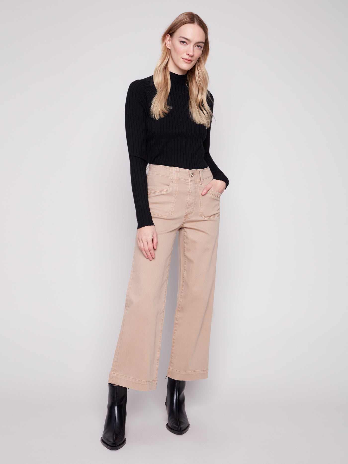 Cropped Wide Leg Stretch Twill Pants Charlie B