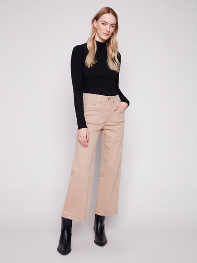 Cropped Wide Leg Stretch Twill Pants Charlie B