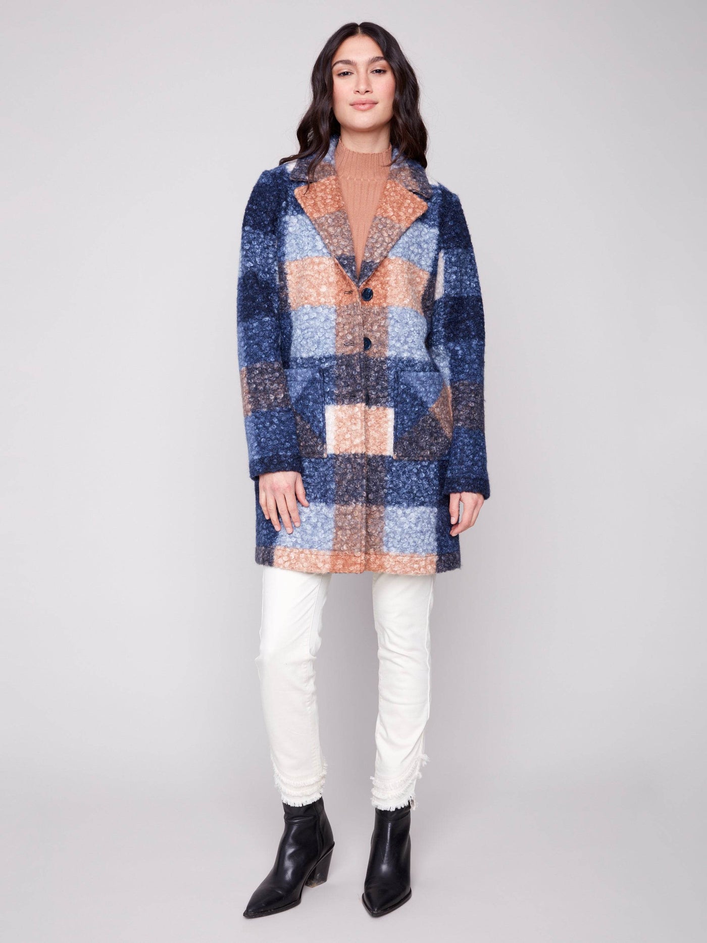 Plaid Bouclé Knit Coat - Dream Pants