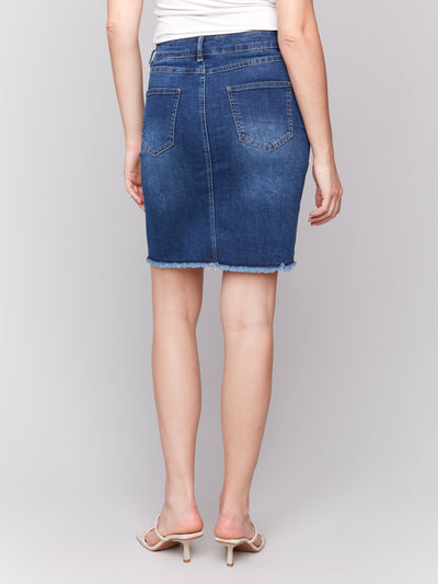 Stretch Denim Skort with Frayed Hem Charlie B