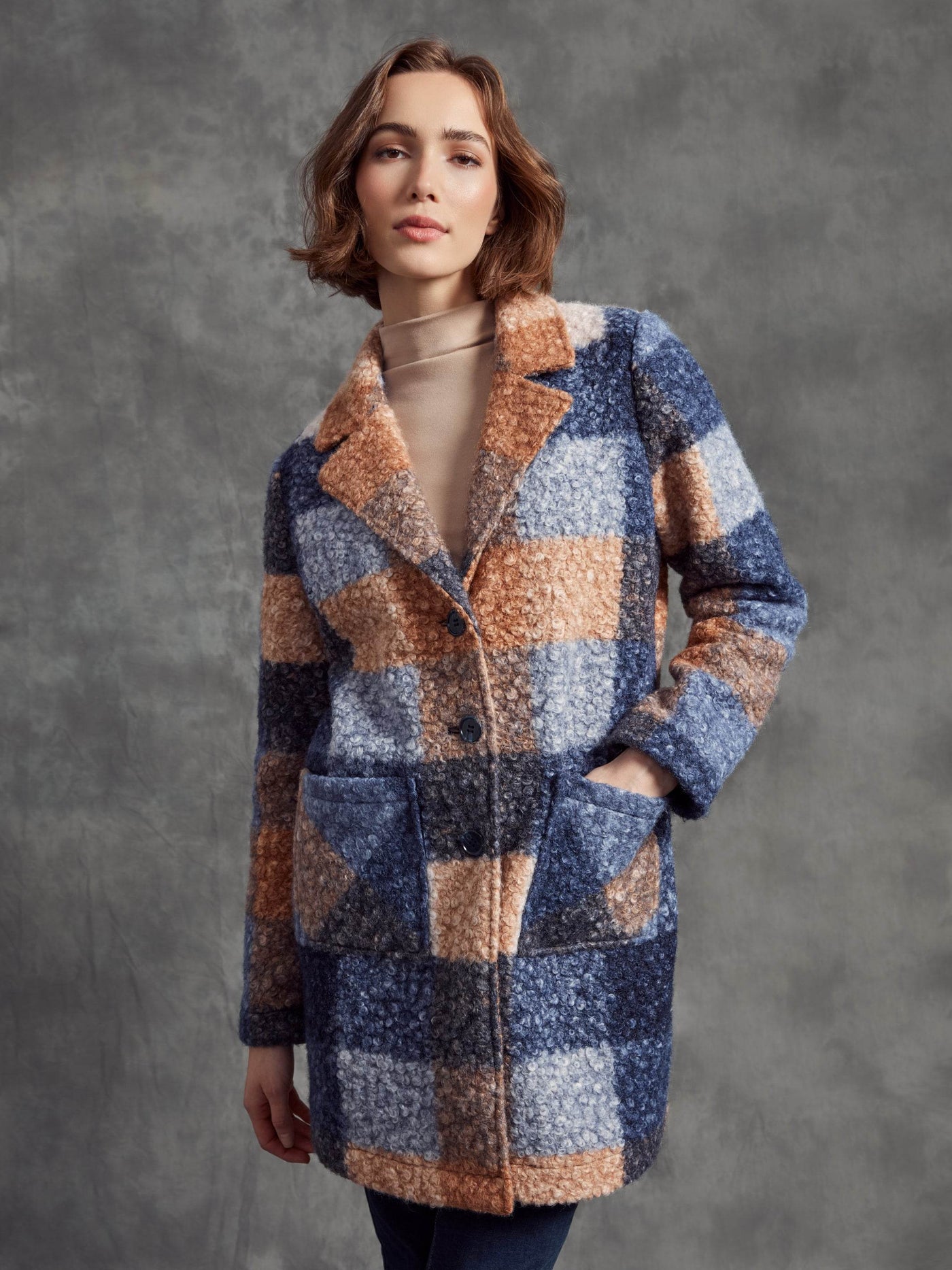 Plaid Bouclé Knit Coat - Dream Pants