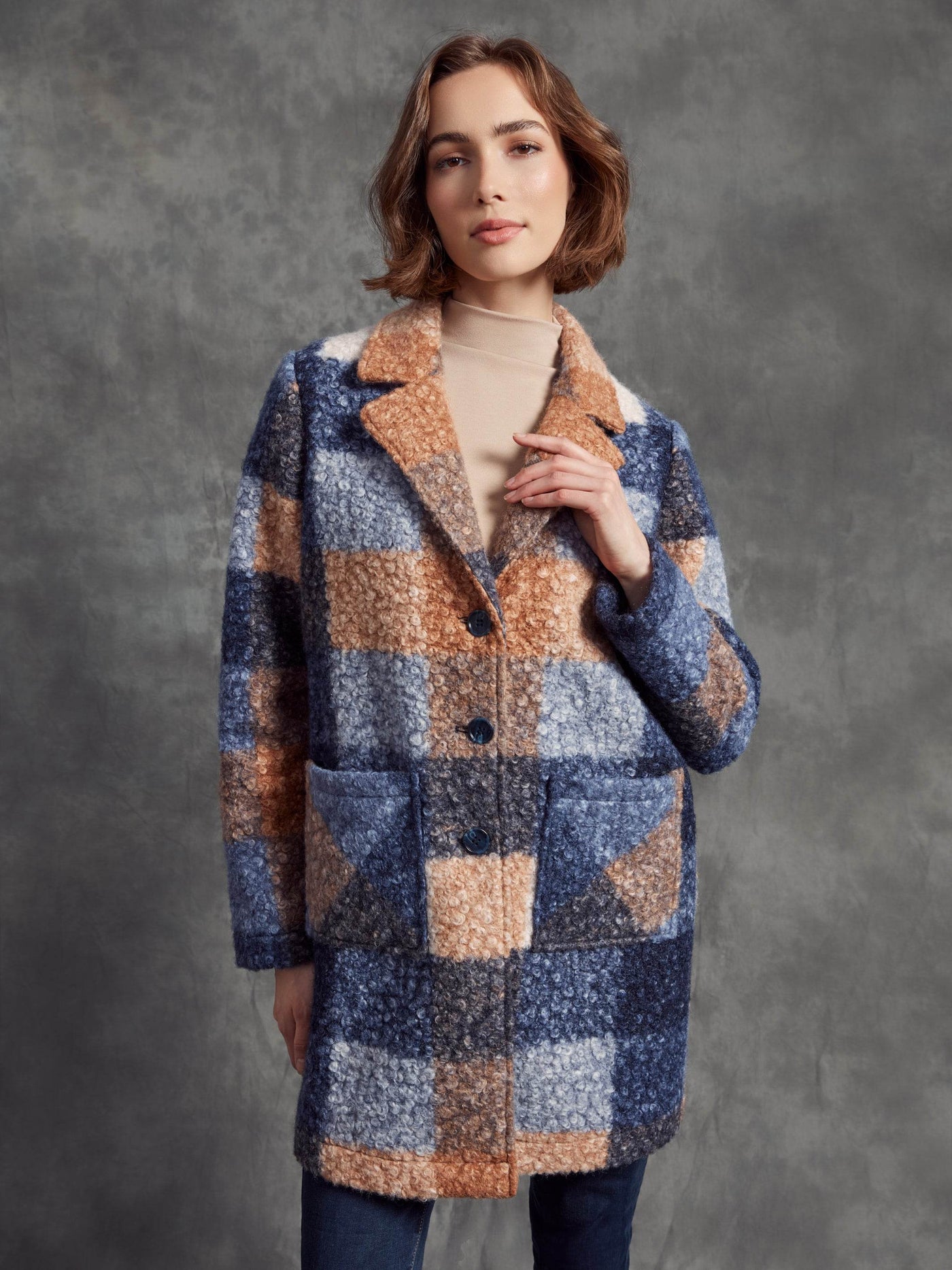 Plaid Bouclé Knit Coat - Dream Pants