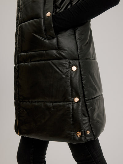 Vegan Leather Quilted Vest W/ Gold Trim & Side Snaps Nikki Jones