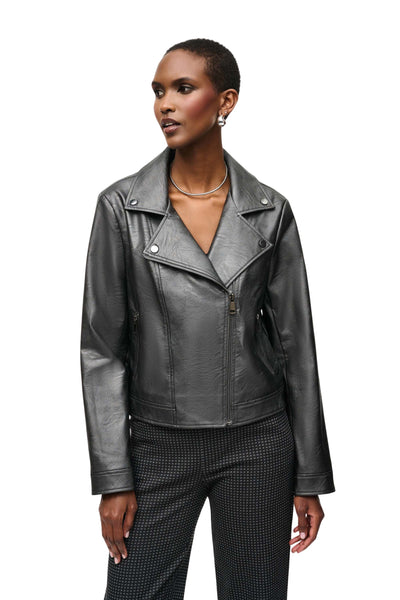 Metallic Faux Leather Biker Jacket Joseph Ribkoff