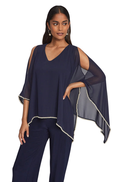 Chiffon and Silky Knit Poncho Top Joseph Ribkoff