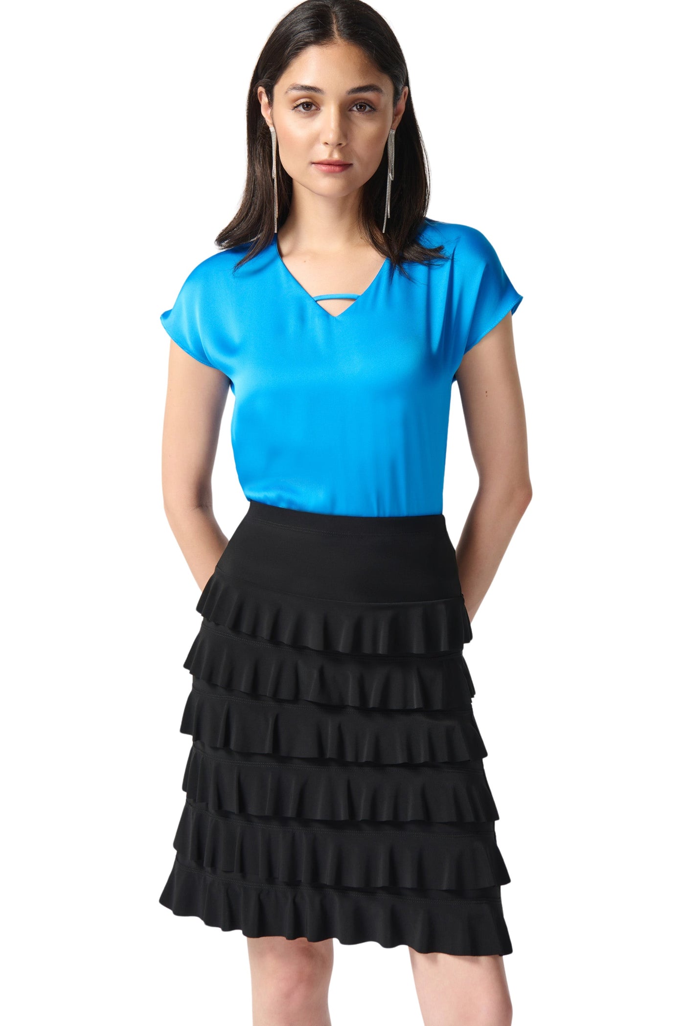 Silky Knit A-Line Ruffled Skirt Joseph Ribkoff