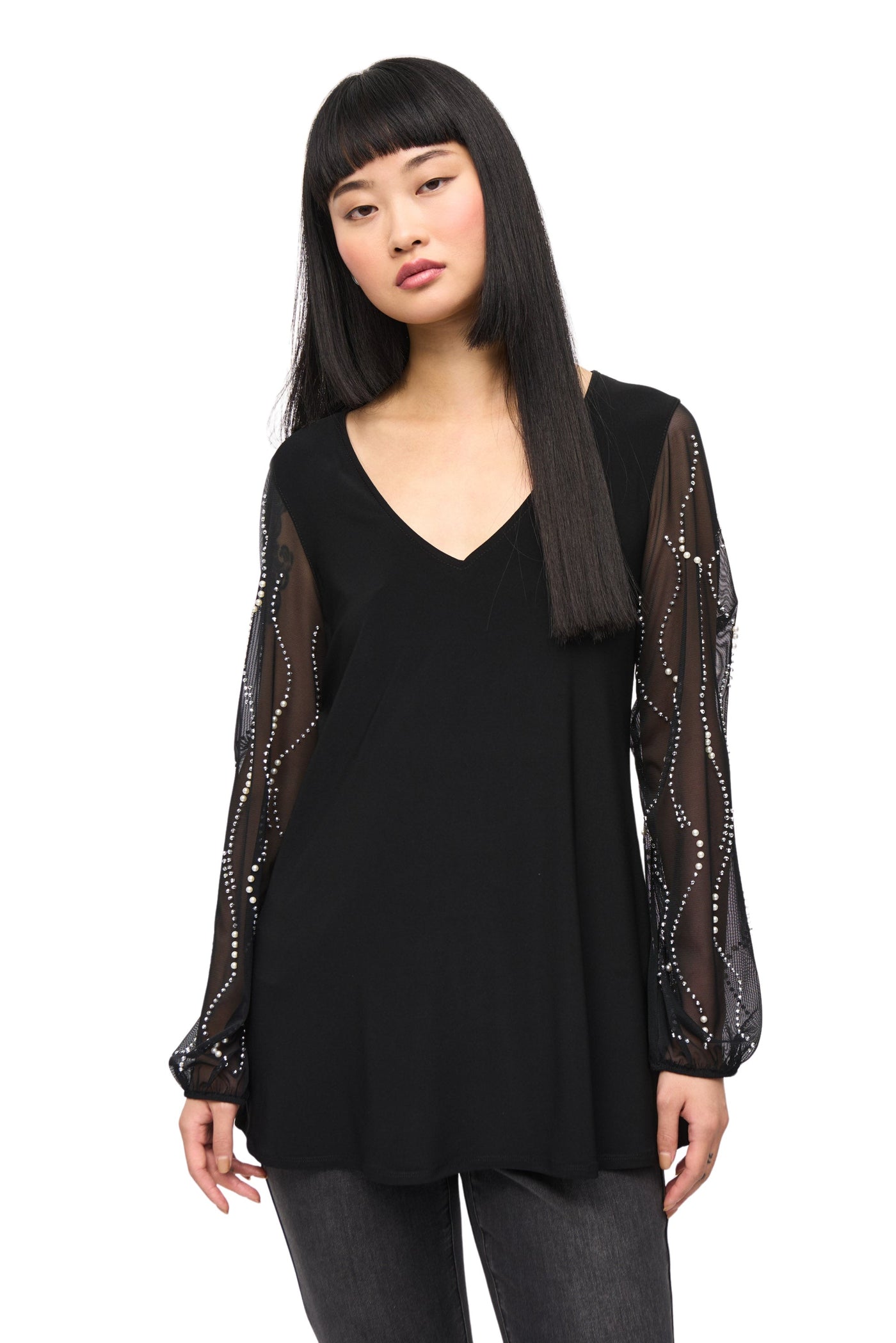 Silky Knit Tunic With Beaded Sleeve Joseph Ribkoff