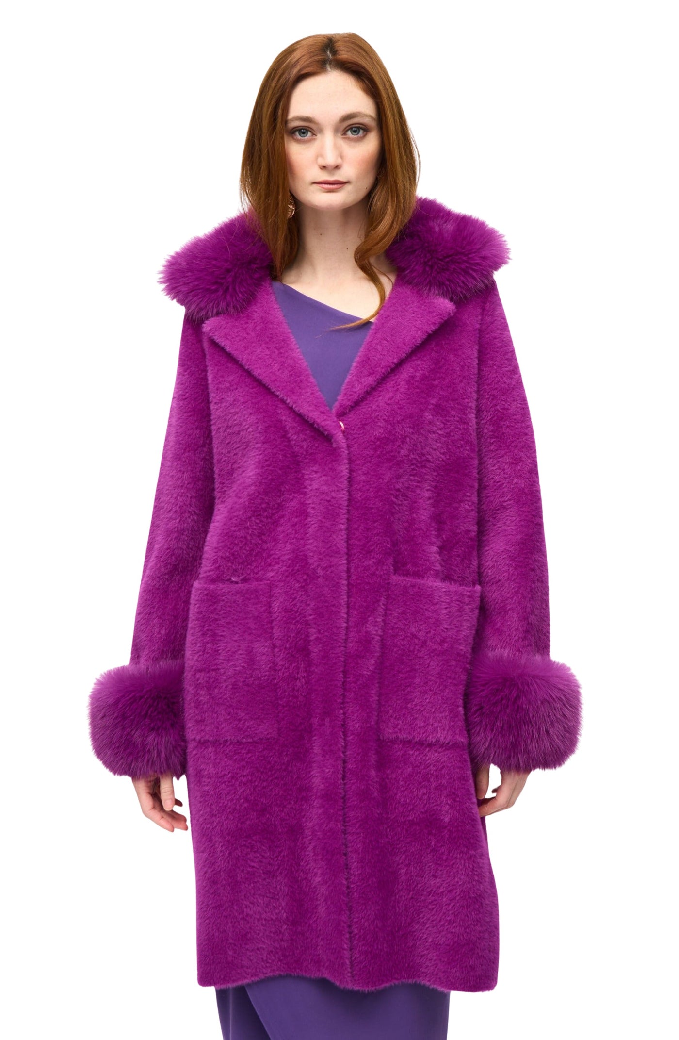 Feather Yarn and Faux Fur Sweater Coat Joseph Ribkoff