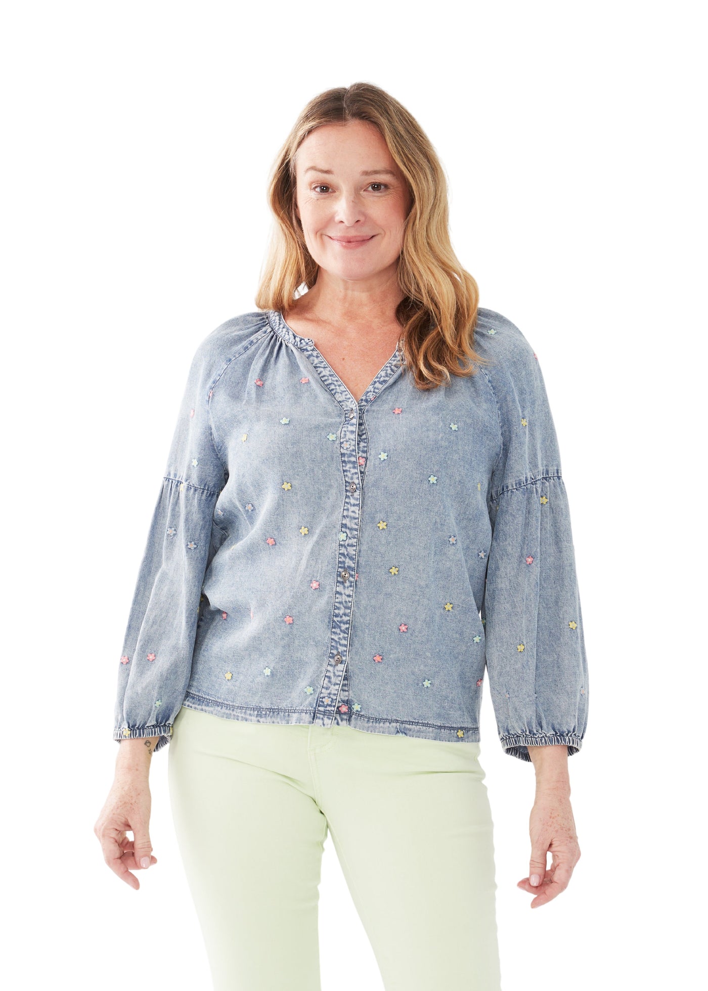 Embroidered 3/4 Sleeve Shirt French Dressing Jeans