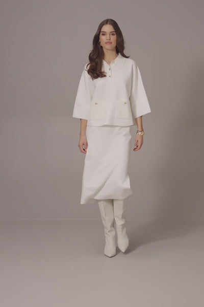 Sweater Knit Boxy Pullover With Polo Collar