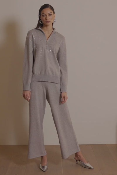 Sweater Knit Mock Neck Pullover with Rhinestones