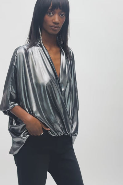 Metallic Foiled Chiffon Wrap Top