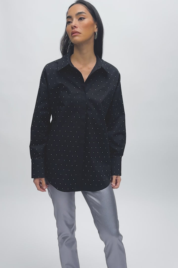 Stretch Cotton Blouse With Rhinestones