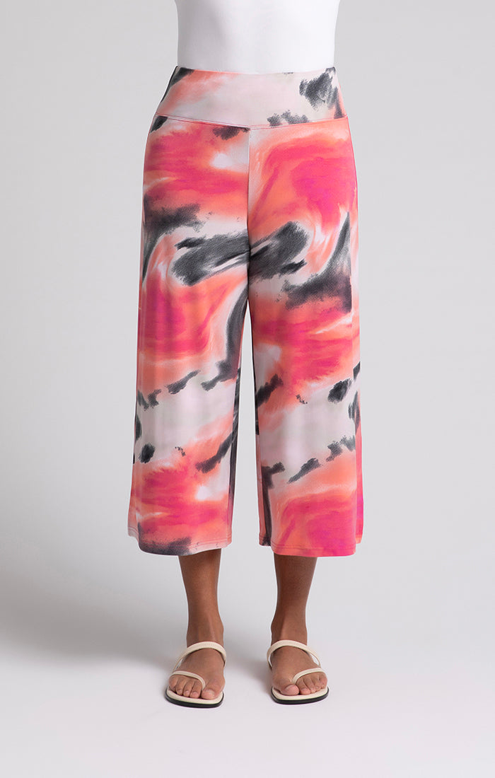 Sympli Print Side Slit Wide Capri 