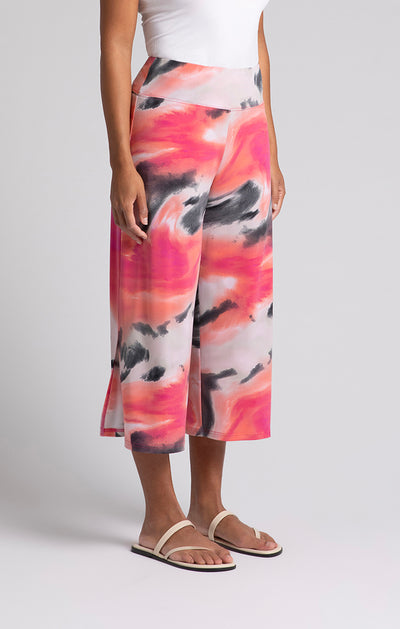 Sympli Print Side Slit Wide Capri 