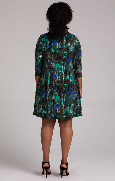 Print Nu Trapeze Dress, 3/4 Sleeve Sympli