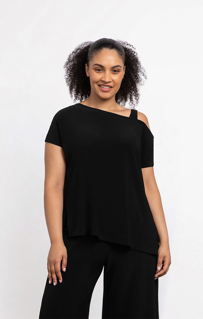 Sympli One Shoulder Boxy Top, Cap Sleeve 